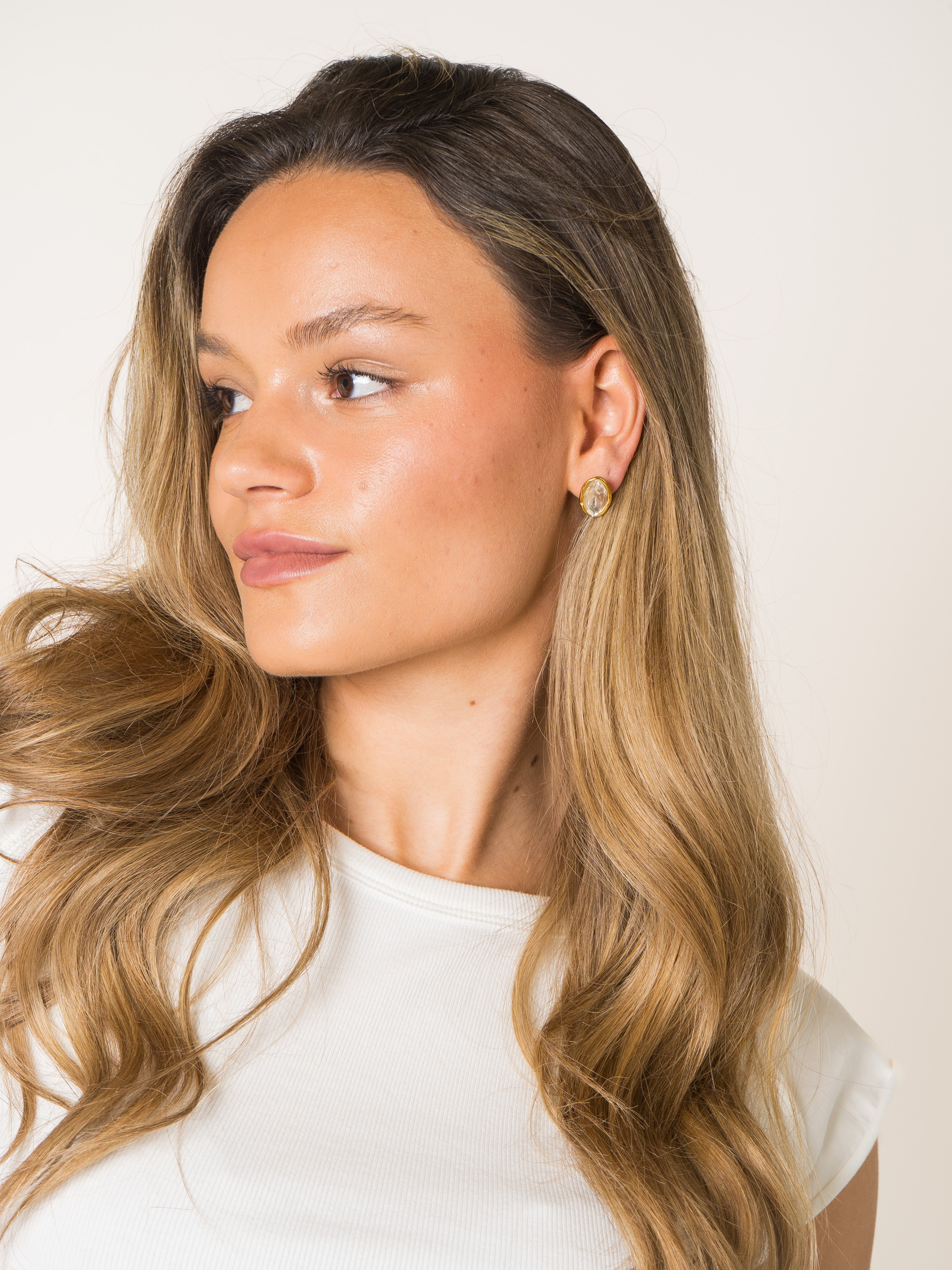 Diamond Oval Stud Earrings