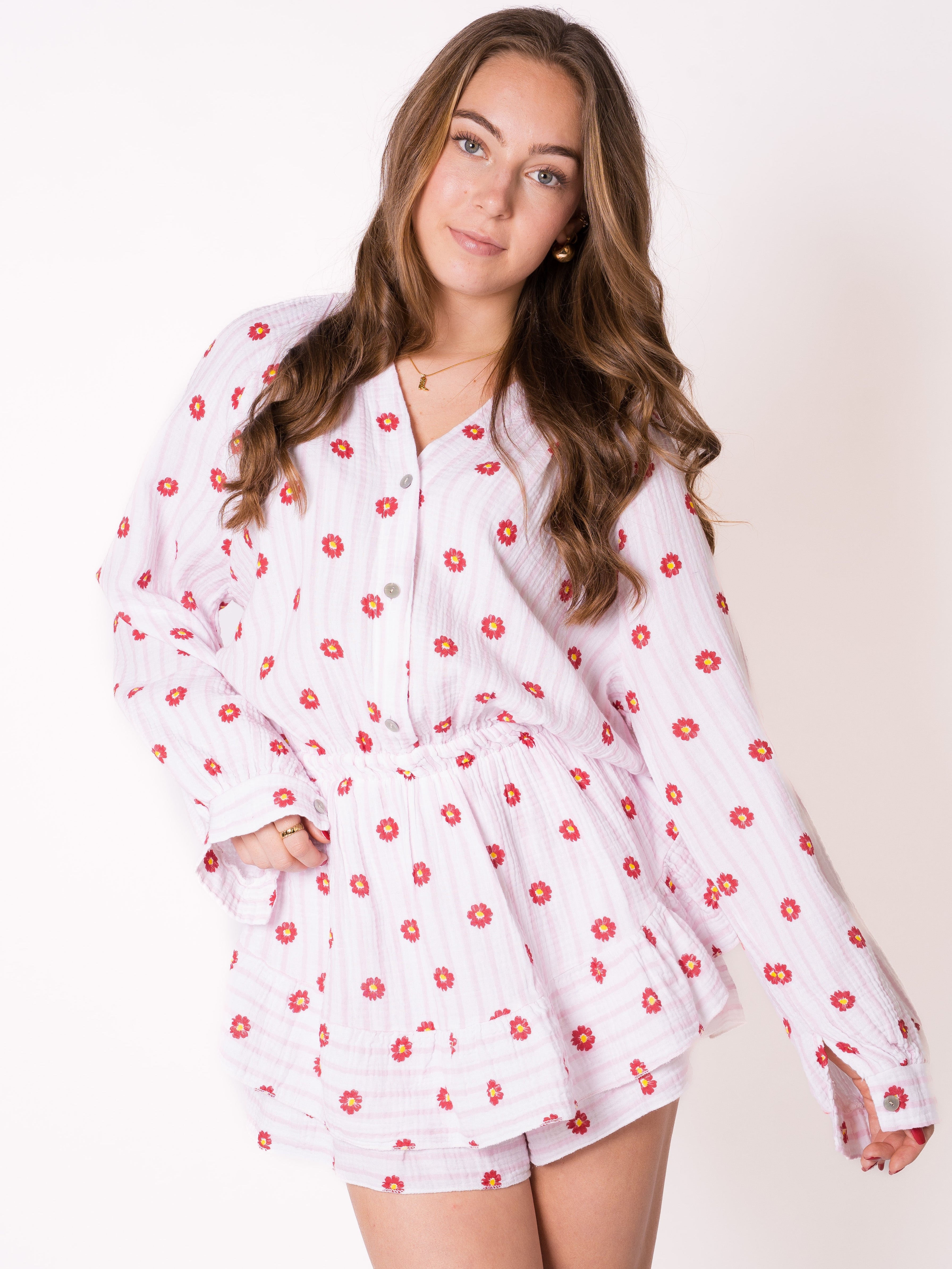 Musselin Playsuit Flower - Rosa