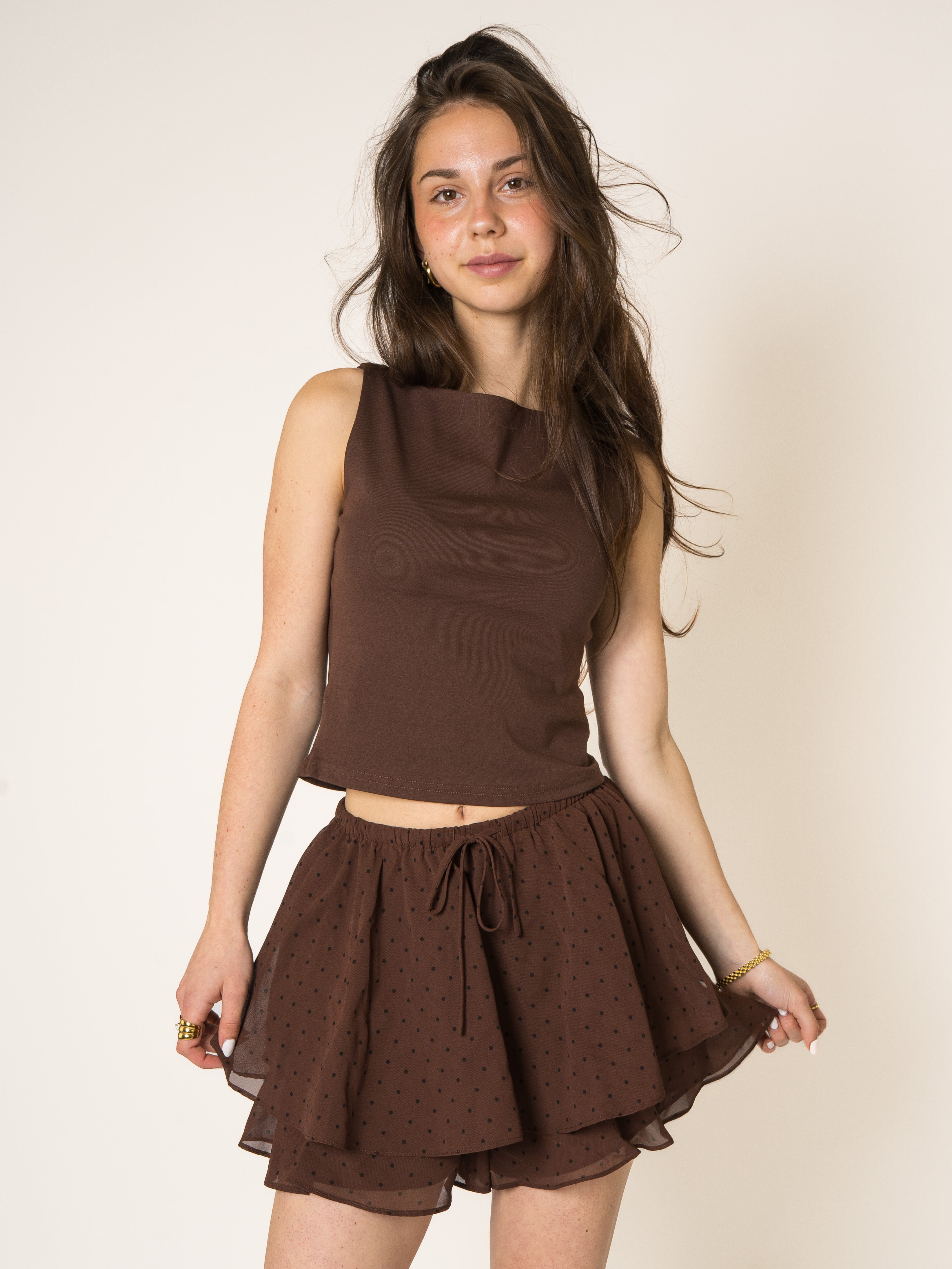 LUCKY DEAL 2218 Meet The Dots Mini Skort - Braun - vom Umtausch ausgeschlossen -
