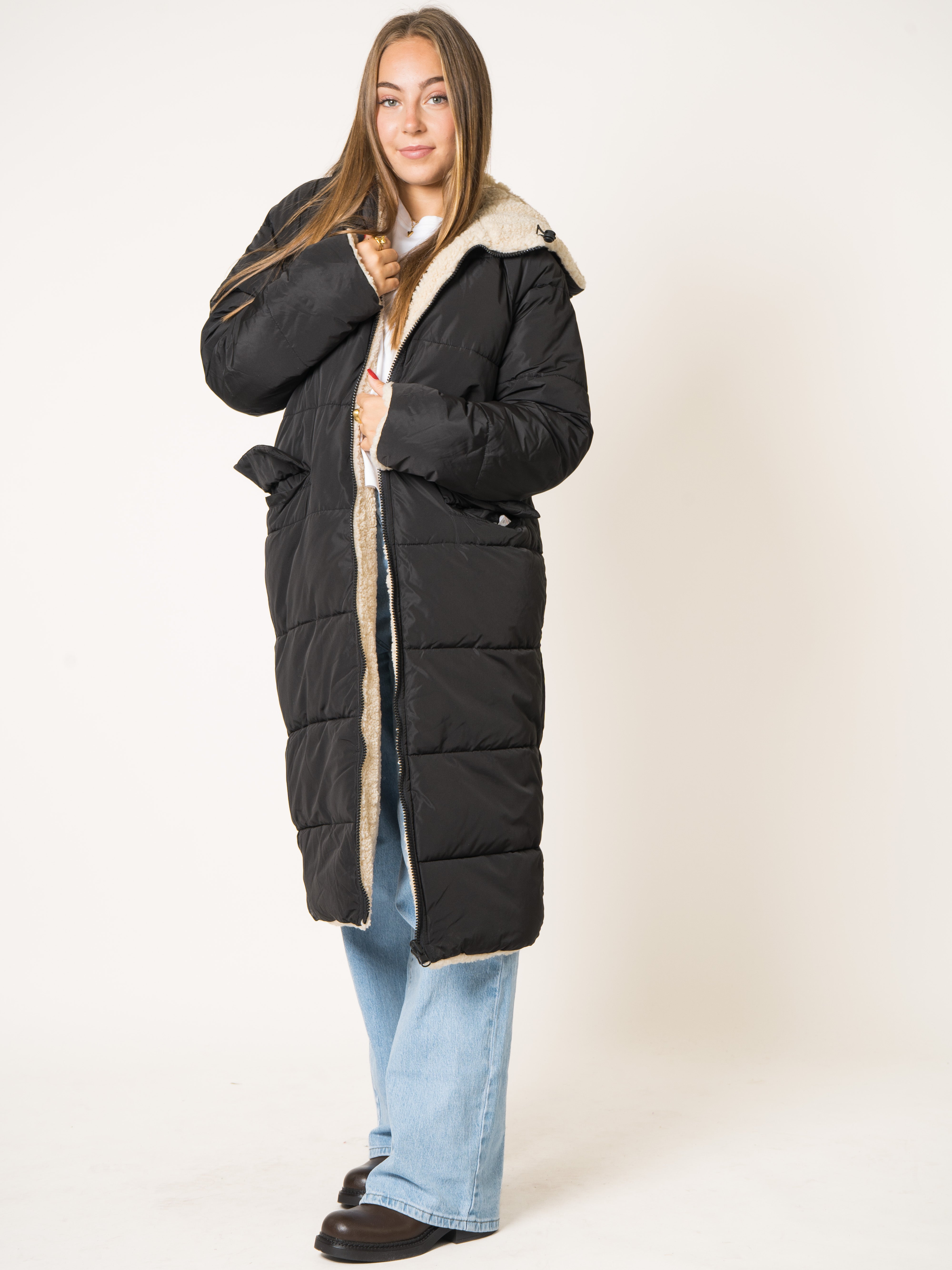 Two in One Winterjacke -  Schwarz/Creme