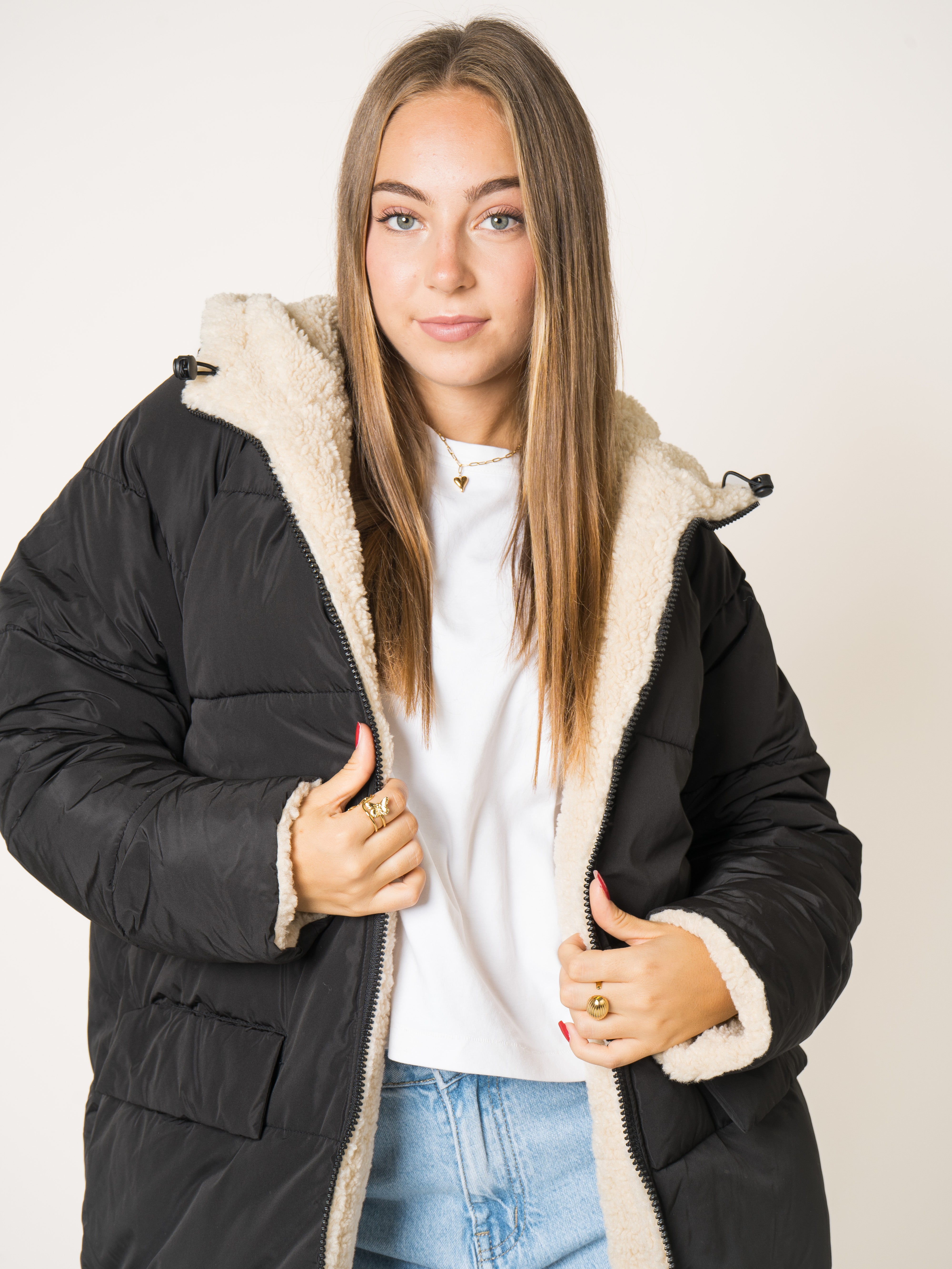 Two in One Winterjacke -  Schwarz/Creme
