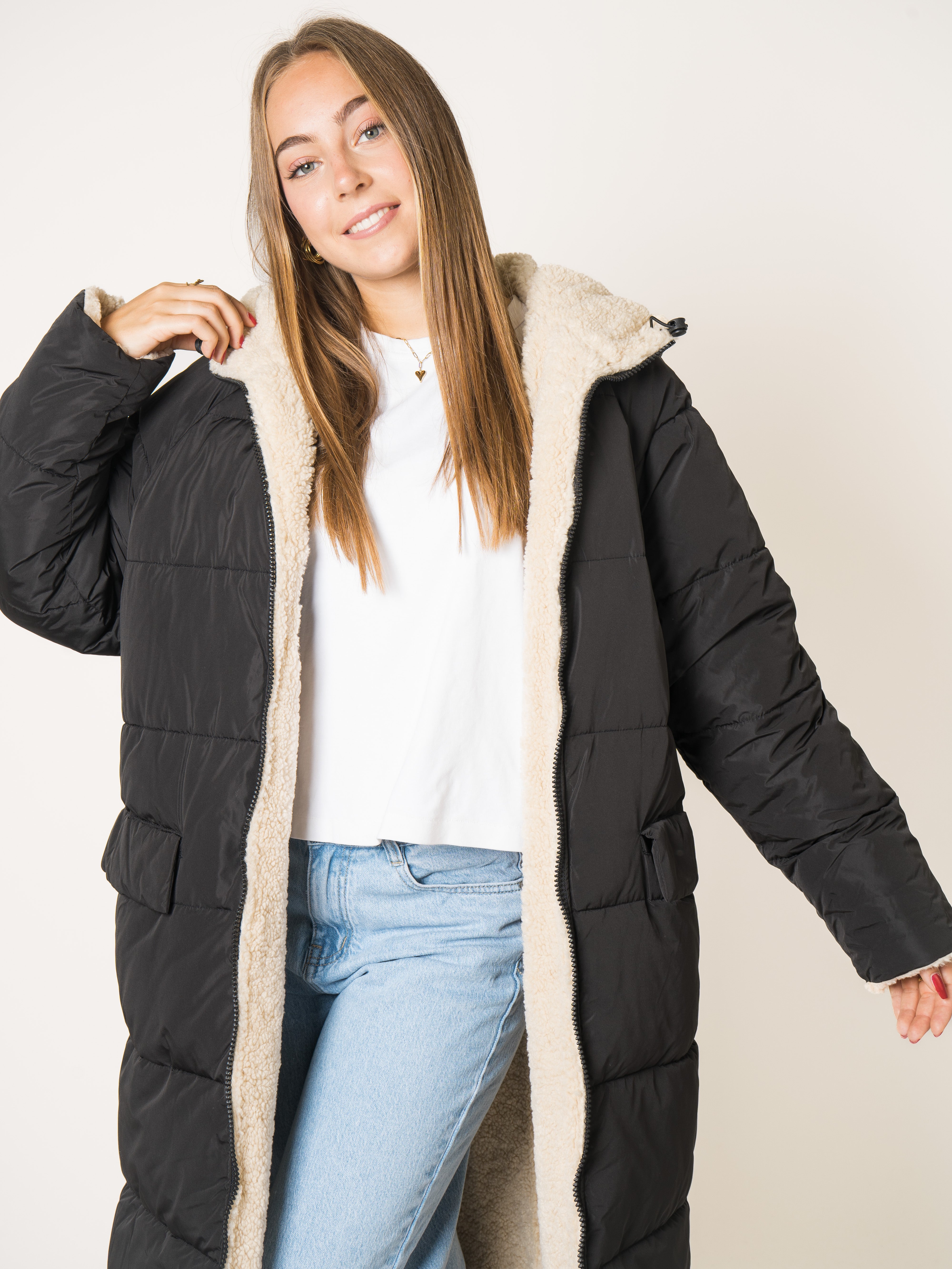Two in One Winterjacke -  Schwarz/Creme