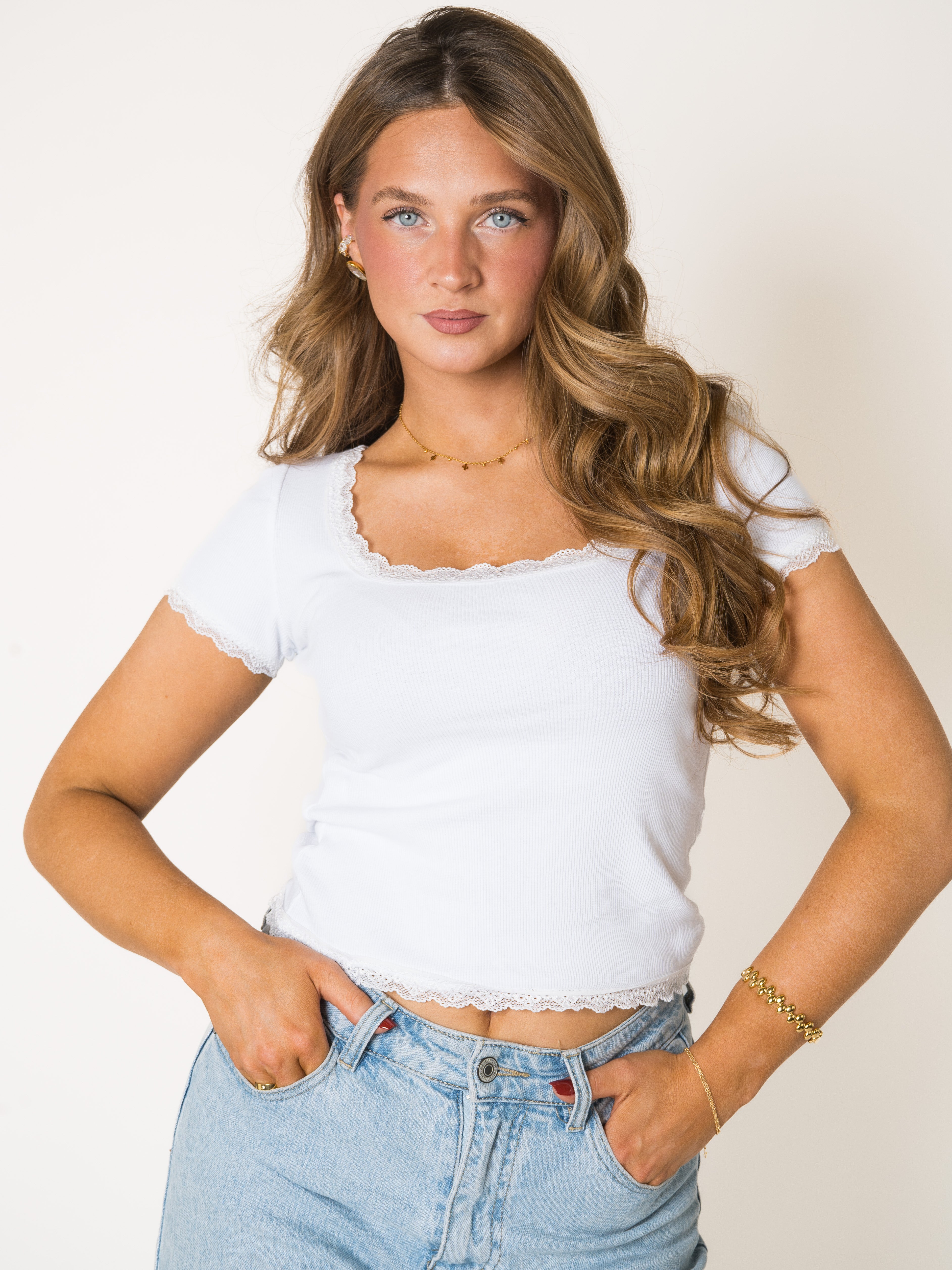 Cotton Lace Ribbed Tee