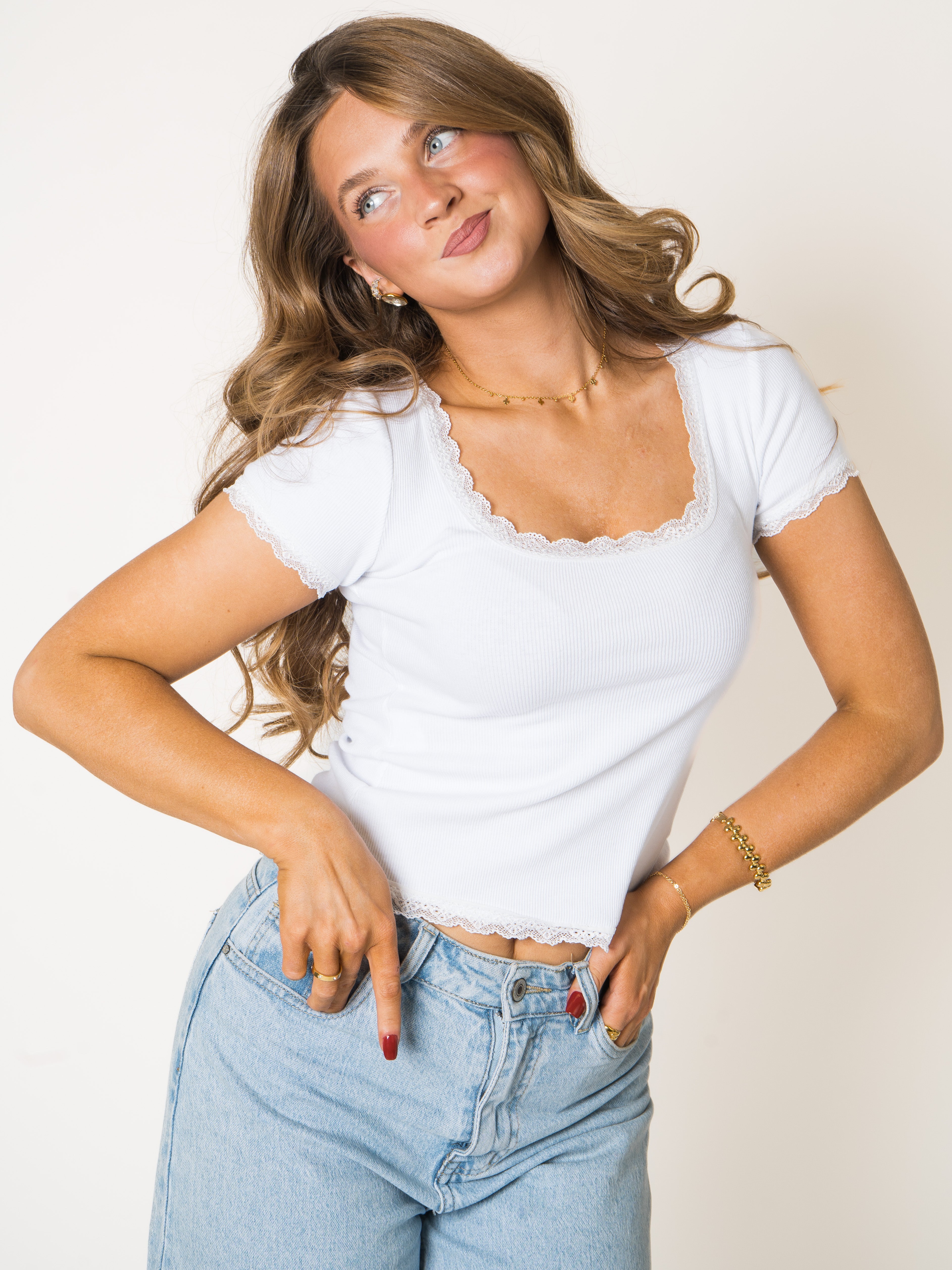 Cotton Lace Ribbed Tee