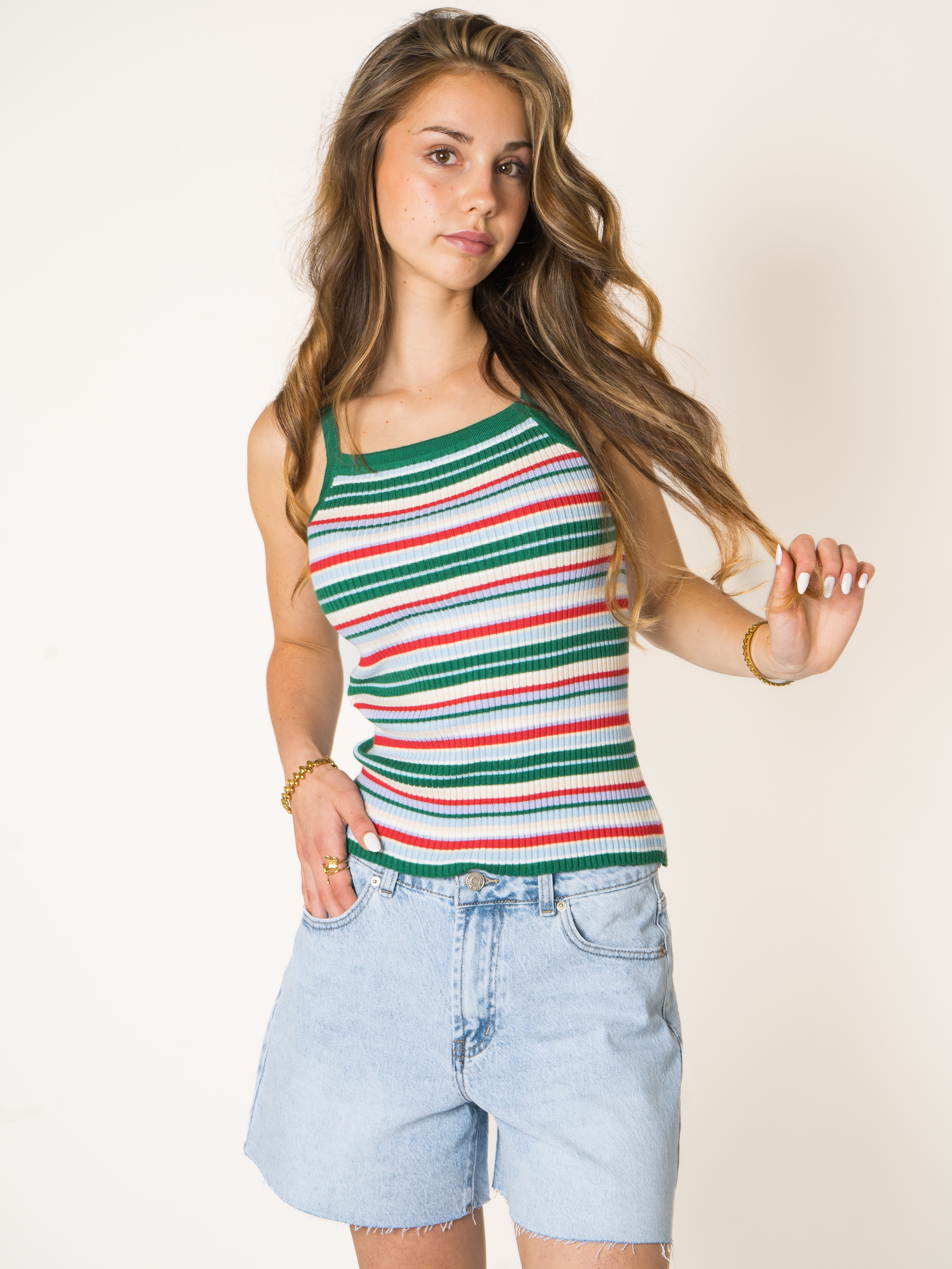 Color Stripe Ribbed Tanktop