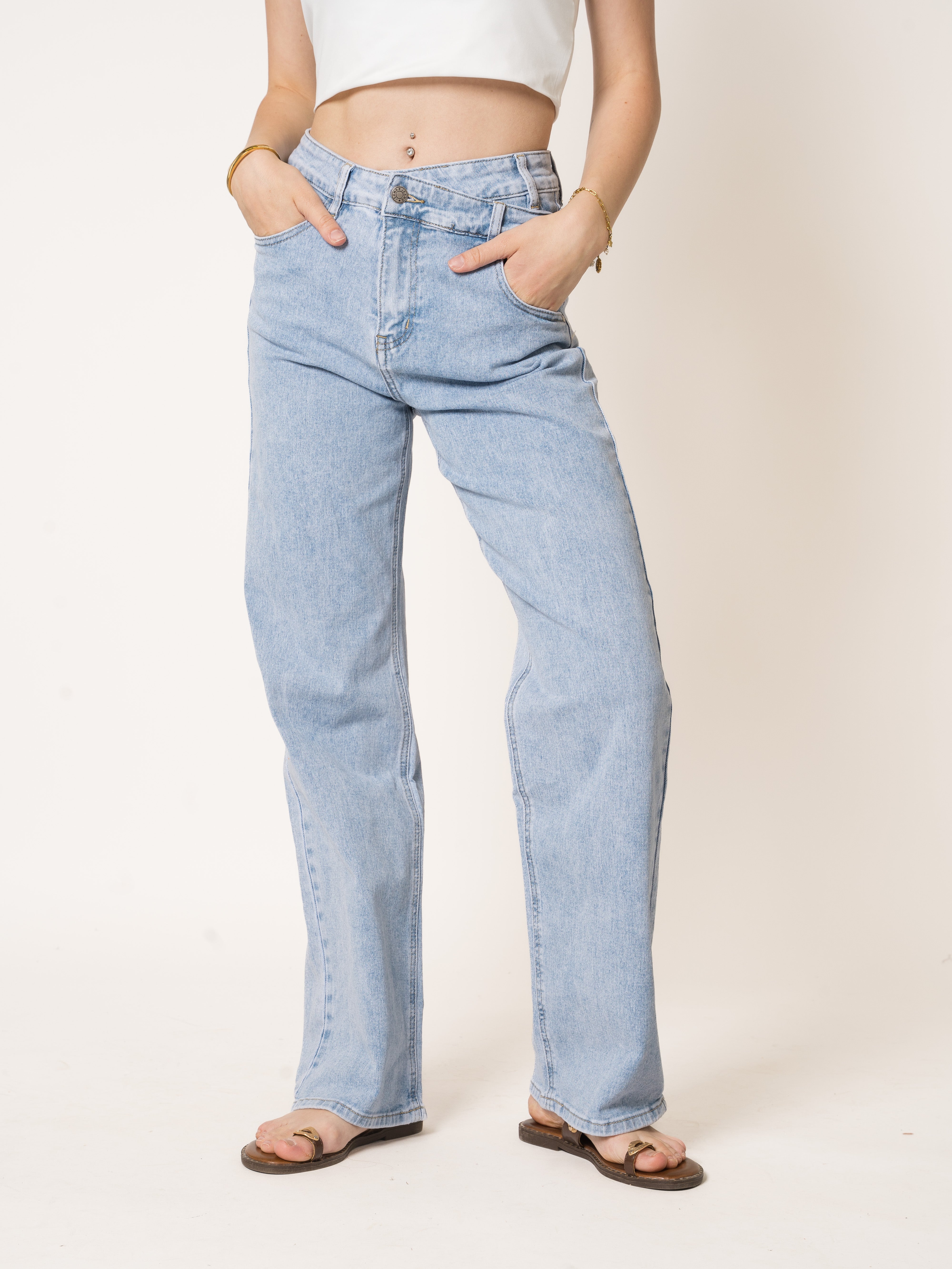 Twisted High Waist Straight Leg