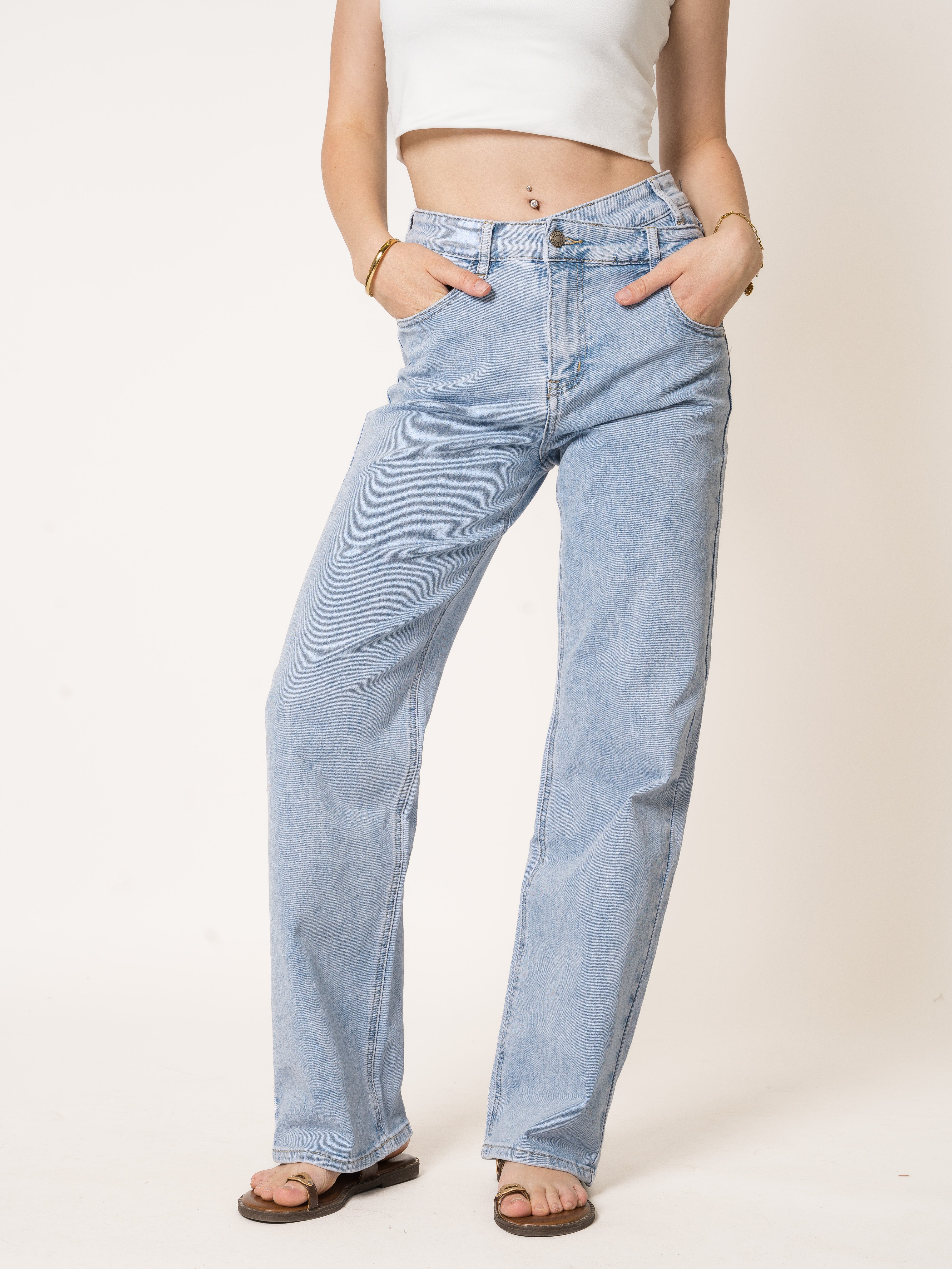 Twisted High Waist Straight Leg